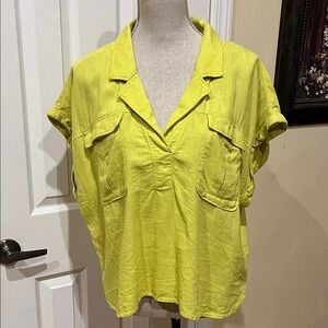 Marc New York Chartreuse Linen Blouse